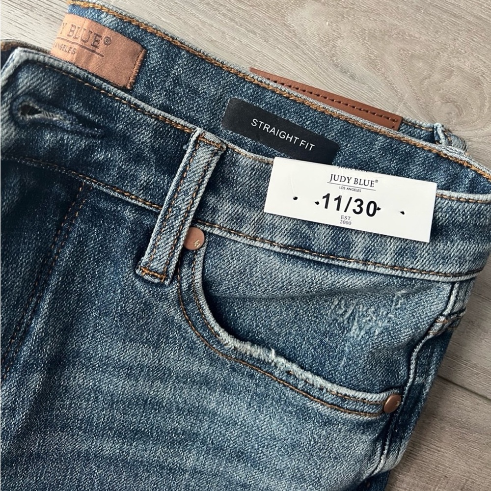 Judy Blue High Waist Tummy Control Cut Raw Hem Straight Jeans- Women Size 11/30